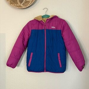 Eddie Bauer Kids Youth Reversible Jacket Girls Purple Blue Teddy